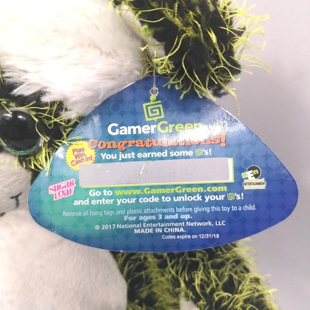 2017 Sugar Loaf Toys Neon Panda Plush Black Green Fuzzy Stuffed Animal 12